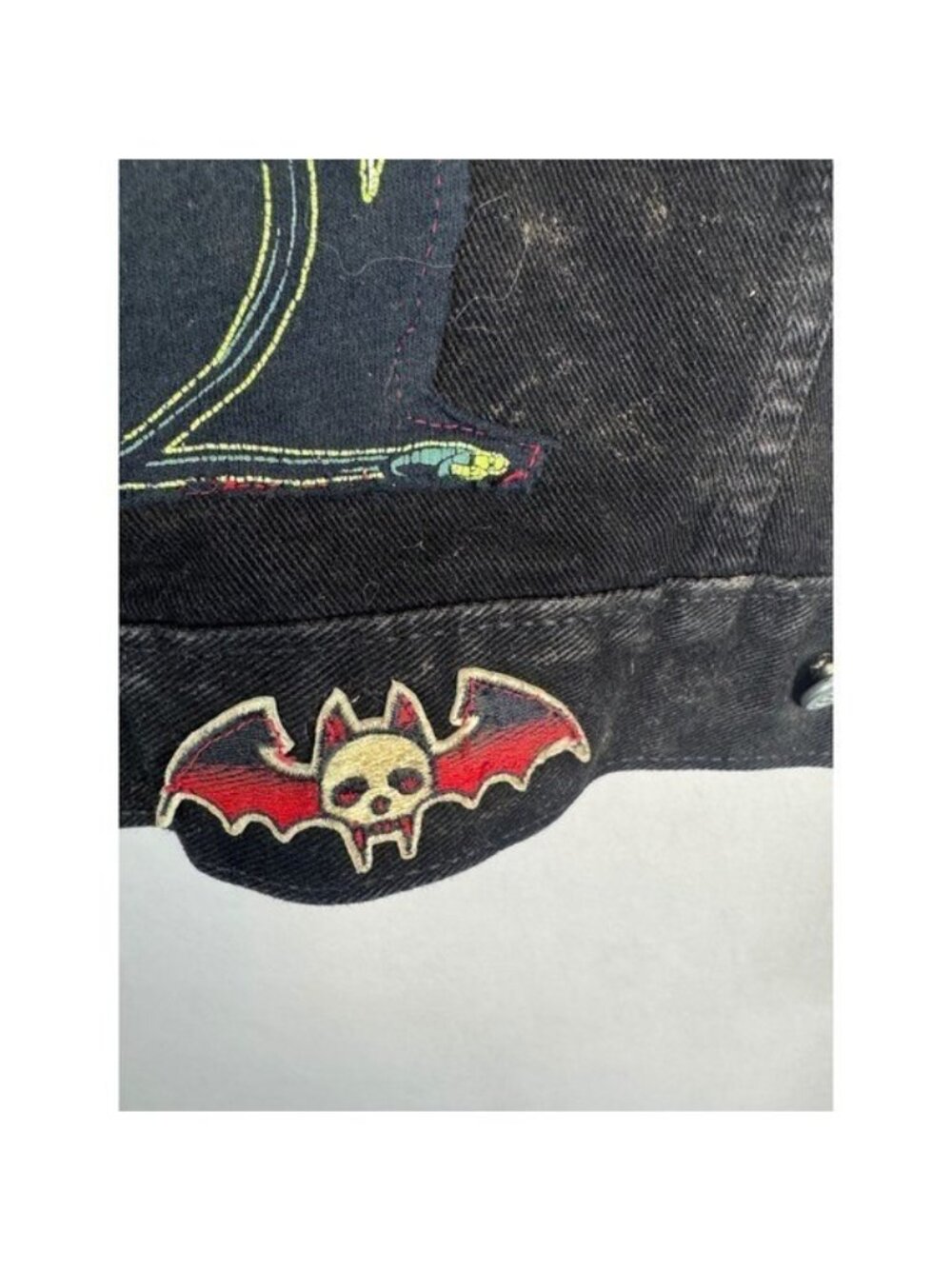Koffin Kats Jeans Denim Vest Horror Punk Bride of Frankenstein Patches Women L - Picture 4 of 10
